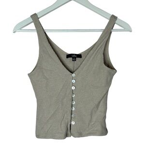 Lulu's Tan Ribbed Button-Up Women's Top Medium